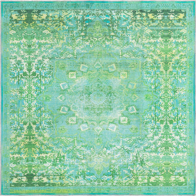 Washable Spring Green 7' 3 x 7' 3 Renaissance Square Area Rug Easy to Clean Stain Resistant & Durable Colorful Distressed Vintage Carpet for Sale at Rug Engine