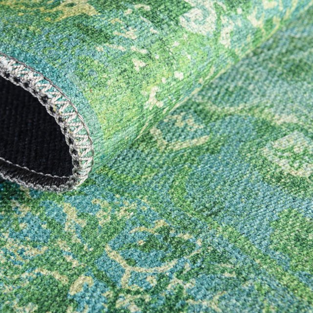 Washable Spring Green 2' 7 x 12' Renaissance Runner Area Rug Easy to Clean Stain Resistant & Durable Colorful Distressed Vintage Carpet for Sale at Rug Engine