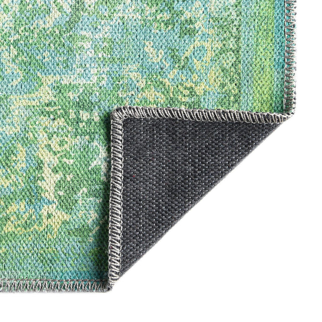 Washable Spring Green 2' x 10' Renaissance Runner Area Rug Easy to Clean Stain Resistant & Durable Colorful Distressed Vintage Carpet for Sale at Rug Engine