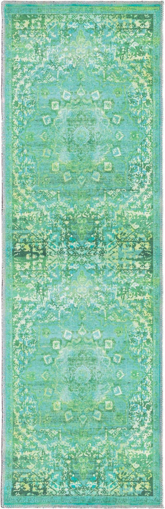 Washable Spring Green 2' x 6' 1 Renaissance Runner Area Rug Easy to Clean Stain Resistant & Durable Colorful Distressed Vintage Carpet for Sale at Rug Engine