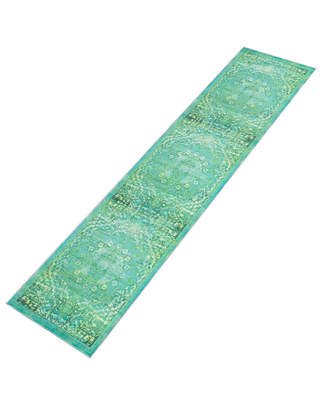 Washable Spring Green 2' 7 x 12' Renaissance Runner Area Rug Easy to Clean Stain Resistant & Durable Colorful Distressed Vintage Carpet for Sale at Rug Engine