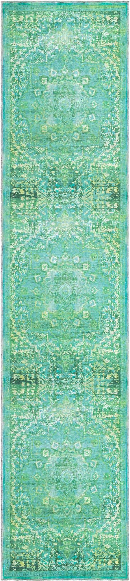 Washable Spring Green 2' 7 x 12' Renaissance Runner Area Rug Easy to Clean Stain Resistant & Durable Colorful Distressed Vintage Carpet for Sale at Rug Engine