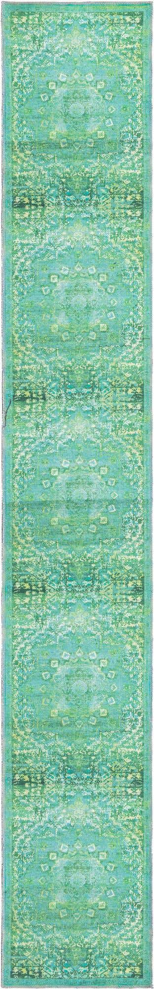 Washable Spring Green 2' x 13' 1 Renaissance Runner Area Rug Easy to Clean Stain Resistant & Durable Colorful Distressed Vintage Carpet for Sale at Rug Engine