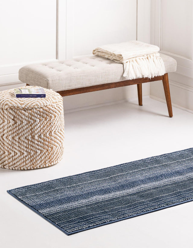 Blue 2' 7 x 12' Gemstone Runner Area Rug Polypropylene Contemporary Carpet Easy Clean Stain Resistant for Home Design Decorating for Sale at Rug Engine