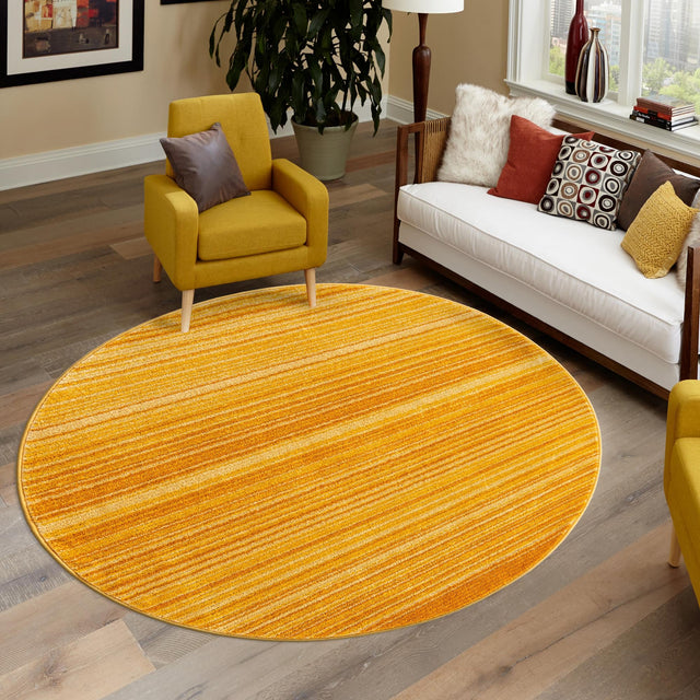 Yellow 7' 3 x 7' 3 Gemstone Round Area Rug Polypropylene Contemporary Carpet Easy Clean Stain Resistant for Home Design Decorating for Sale at Rug Engine