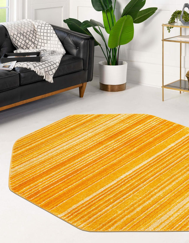 Yellow 4' 1 x 4' 1 Gemstone Octagon Area Rug Polypropylene Contemporary Carpet Easy Clean Stain Resistant for Home Design Decorating for Sale at Rug Engine