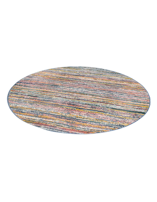 Multicolor 5' 3 x 5' 3 Gemstone Round Area Rug Polypropylene Contemporary Carpet Easy Clean Stain Resistant for Home Design Decorating for Sale at Rug Engine