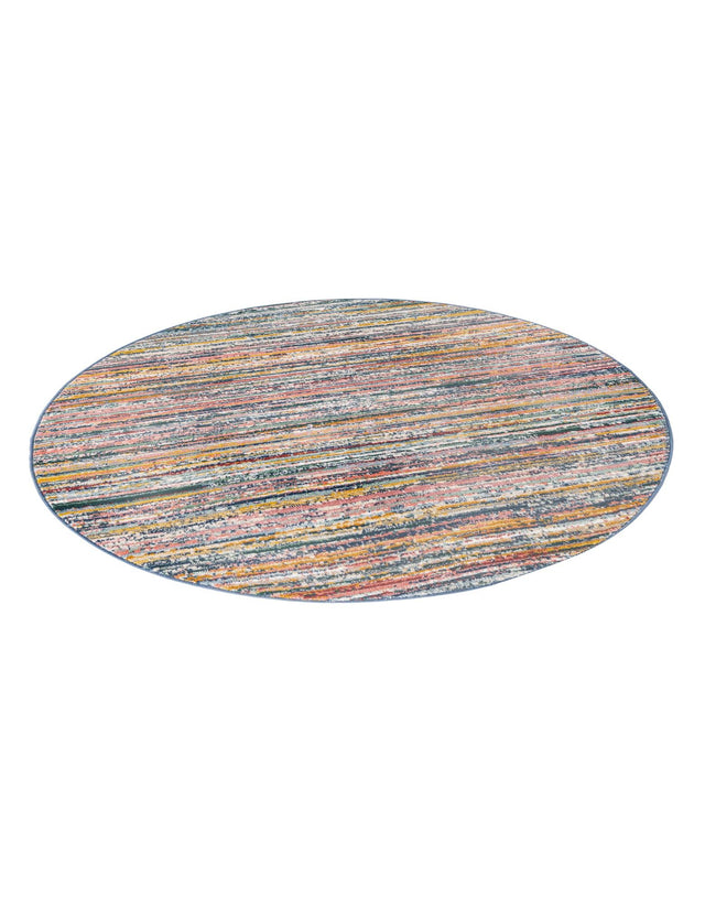 Multicolor 5' 3 x 5' 3 Gemstone Round Area Rug Polypropylene Contemporary Carpet Easy Clean Stain Resistant for Home Design Decorating for Sale at Rug Engine