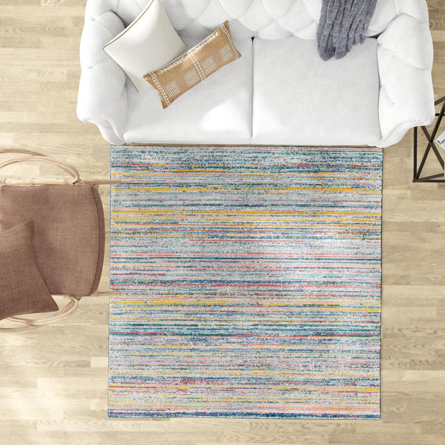 Multicolor 7' 3 x 7' 3 Gemstone Square Area Rug Polypropylene Contemporary Carpet Easy Clean Stain Resistant for Home Design Decorating for Sale at Rug Engine