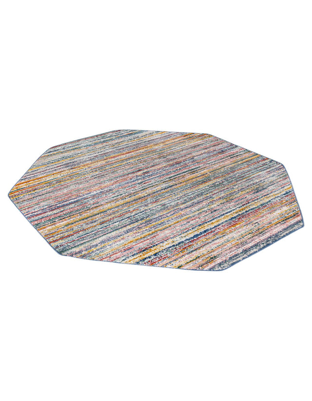 Multicolor 7' 3 x 7' 3 Gemstone Octagon Area Rug Polypropylene Contemporary Carpet Easy Clean Stain Resistant for Home Design Decorating for Sale at Rug Engine