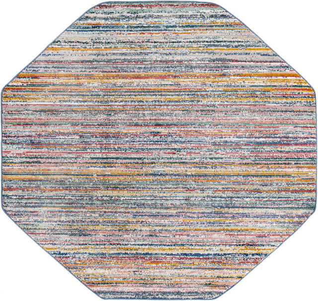 Multicolor 7' 3 x 7' 3 Gemstone Octagon Area Rug Polypropylene Contemporary Carpet Easy Clean Stain Resistant for Home Design Decorating for Sale at Rug Engine