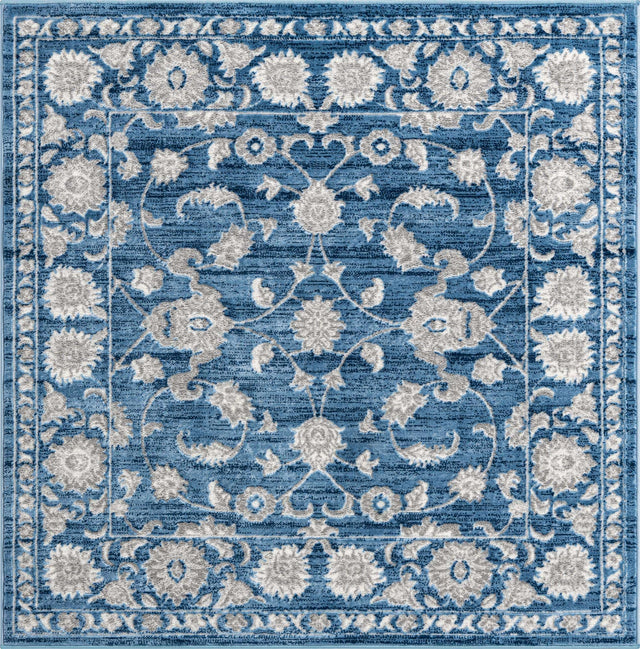 Blue 5' 3 x 5' 3 Boston Square Area Rug 55% Polypropylene & 45% Polyester Easy Clean Traditional Classical Carpet for Contemporary Living Dining Room Office Space for Sale at Rug Engine