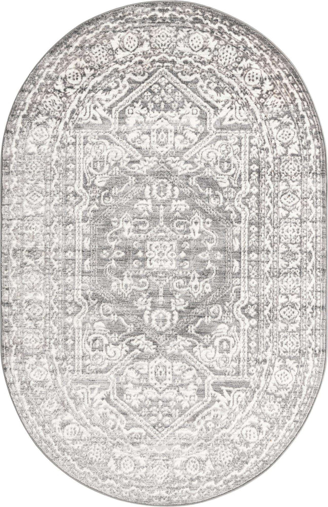 Gray 5' 3 x 8' Boston Oval Area Rug 55% Polypropylene & 45% Polyester Easy Clean Traditional Classical Carpet for Contemporary Living Dining Room Office Space for Sale at Rug Engine