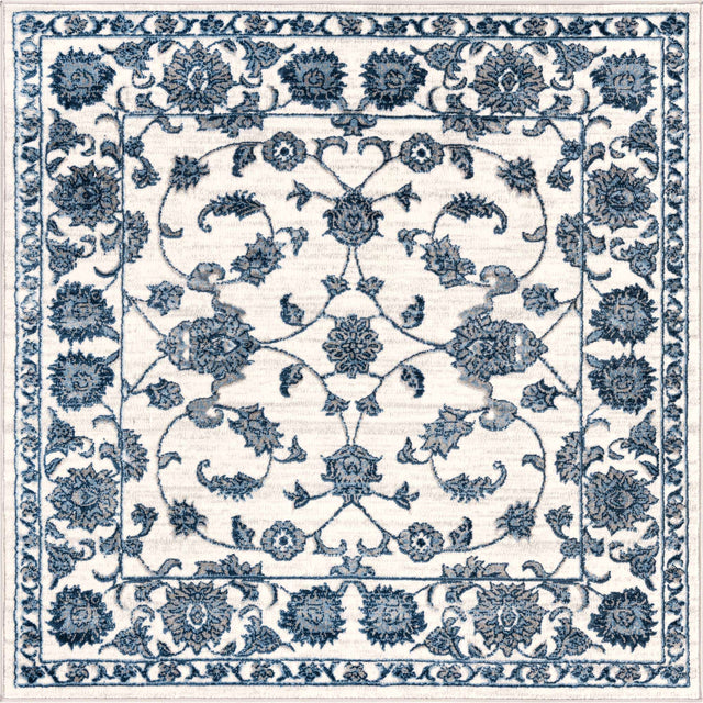 White Blue 5' 3 x 5' 3 Boston Square Area Rug 55% Polypropylene & 45% Polyester Easy Clean Traditional Classical Carpet for Contemporary Living Dining Room Office Space for Sale at Rug Engine