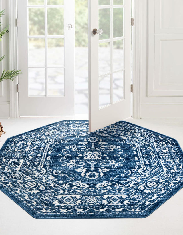 Blue 5' 3 x 5' 3 Boston Octagon Area Rug 55% Polypropylene & 45% Polyester Easy Clean Traditional Classical Carpet for Contemporary Living Dining Room Office Space for Sale at Rug Engine