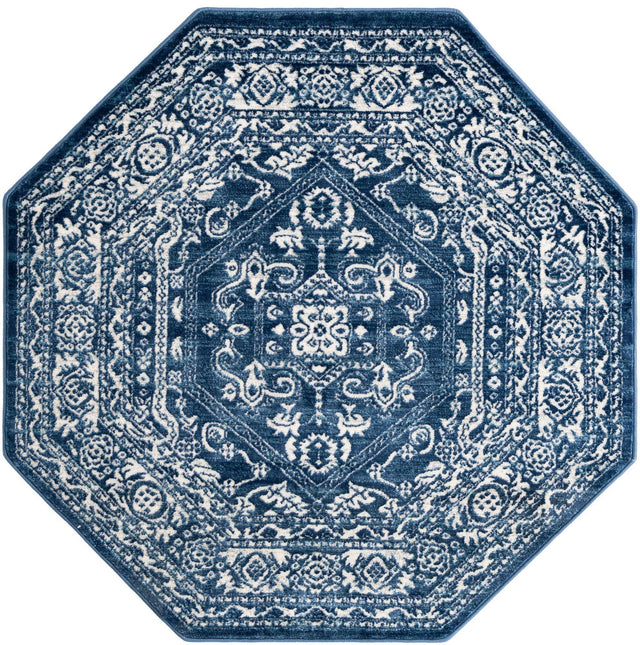 Blue 5' 3 x 5' 3 Boston Octagon Area Rug 55% Polypropylene & 45% Polyester Easy Clean Traditional Classical Carpet for Contemporary Living Dining Room Office Space for Sale at Rug Engine