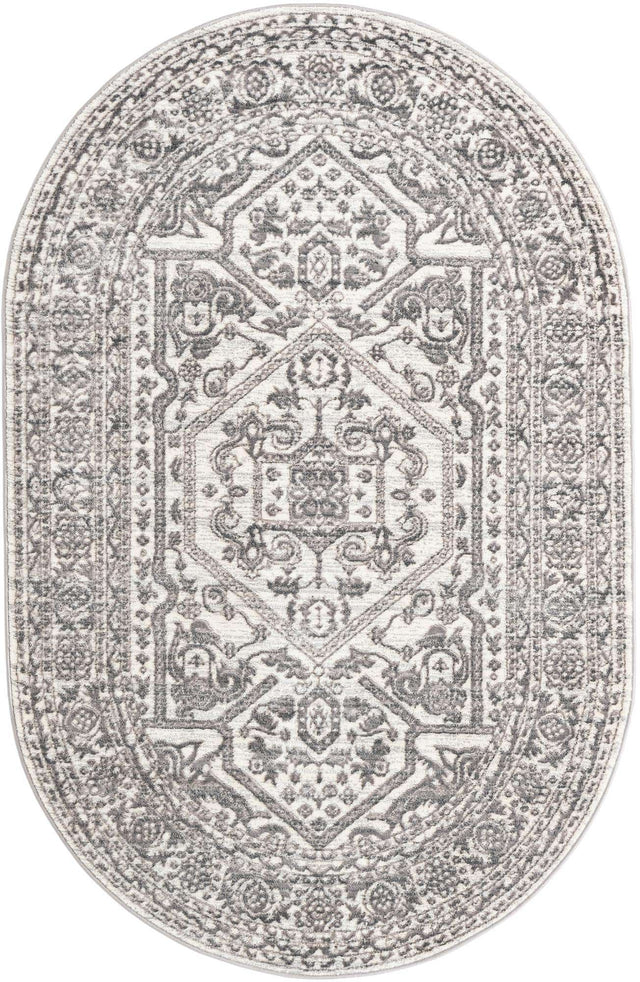 White 5' 3 x 8' Boston Oval Area Rug 55% Polypropylene & 45% Polyester Easy Clean Traditional Classical Carpet for Contemporary Living Dining Room Office Space for Sale at Rug Engine