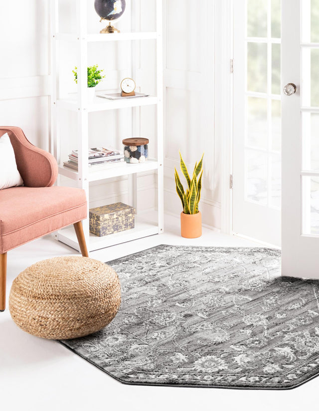 Gray 5' 3 x 5' 3 Boston Octagon Area Rug 55% Polypropylene & 45% Polyester Easy Clean Traditional Classical Carpet for Contemporary Living Dining Room Office Space for Sale at Rug Engine