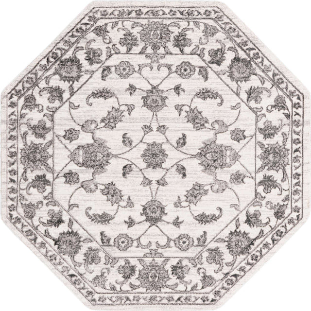 white Gray 5' 3 x 5' 3 Boston Octagon Area Rug 55% Polypropylene & 45% Polyester Easy Clean Traditional Classical Carpet for Contemporary Living Dining Room Office Space for Sale at Rug Engine