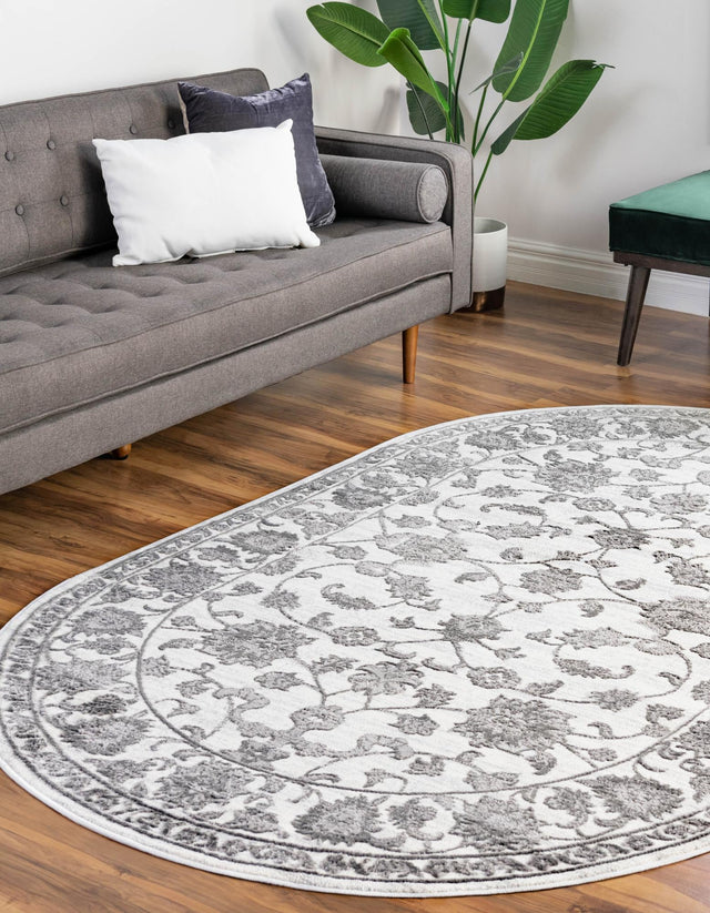White Gray 3' 3 x 5' 3 Boston Oval Area Rug 55% Polypropylene & 45% Polyester Easy Clean Traditional Classical Carpet for Contemporary Living Dining Room Office Space for Sale at Rug Engine