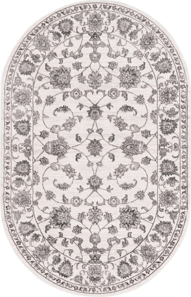 white Gray 5' 3 x 8' Boston Oval Area Rug 55% Polypropylene & 45% Polyester Easy Clean Traditional Classical Carpet for Contemporary Living Dining Room Office Space for Sale at Rug Engine