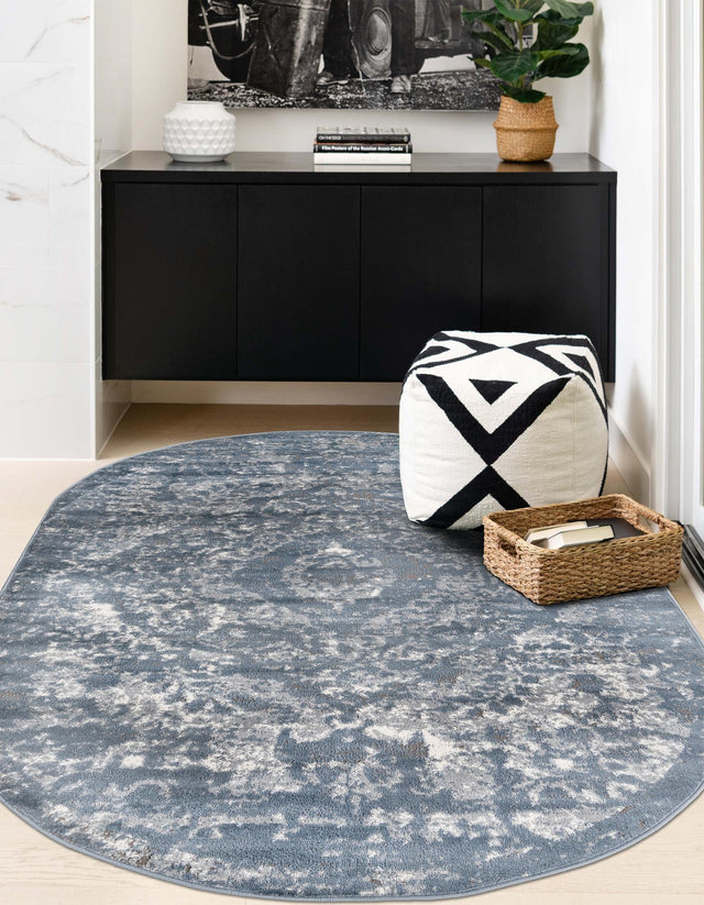 Blue 5' 3 x 8' Portland Oval Area Rug 85% Polypropylene & 15% Polyester Vintage Distressed Traditional Carpet for Home Decor for Sale at Rug Engine