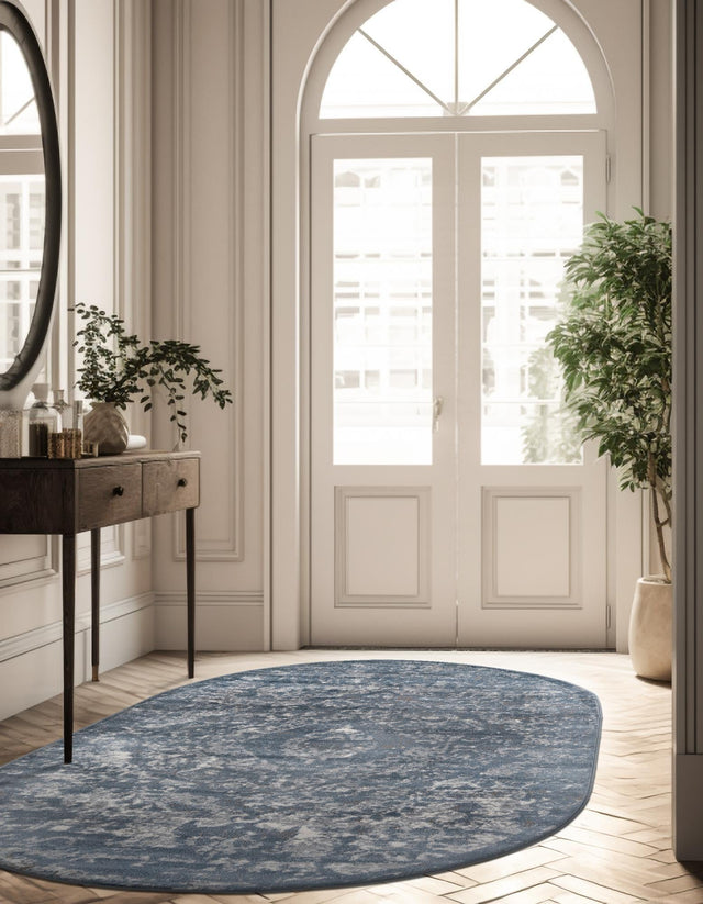 Blue 5' 3 x 8' Portland Oval Area Rug 85% Polypropylene & 15% Polyester Vintage Distressed Traditional Carpet for Home Decor for Sale at Rug Engine