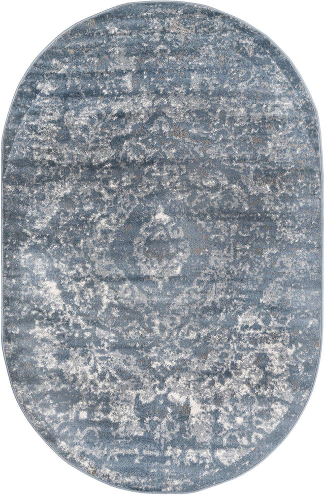 Blue 5' 3 x 8' Portland Oval Area Rug 85% Polypropylene & 15% Polyester Vintage Distressed Traditional Carpet for Home Decor for Sale at Rug Engine