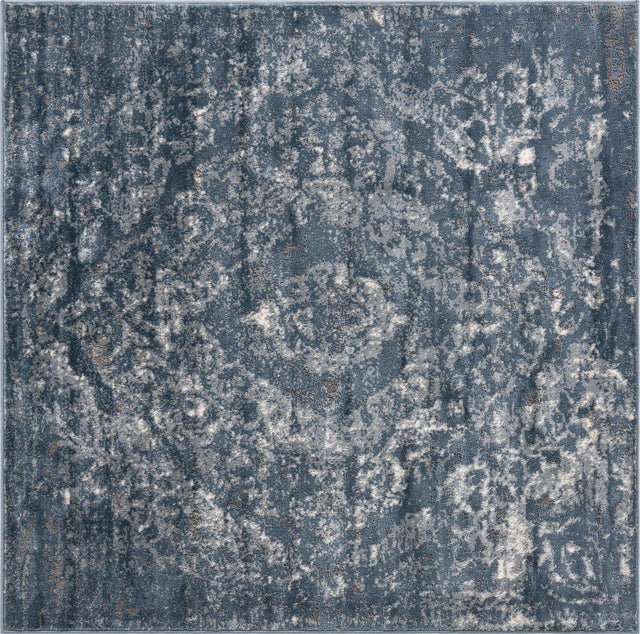 Blue 5' 3 x 5' 3 Portland Square Area Rug 85% Polypropylene & 15% Polyester Vintage Distressed Traditional Carpet for Home Decor for Sale at Rug Engine