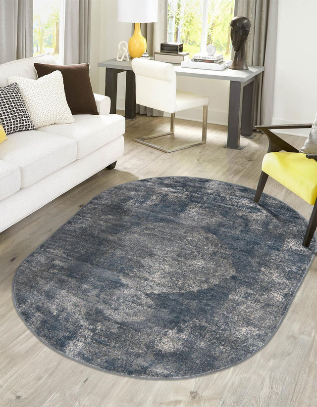 Blue 5' 3 x 8' Portland Oval Area Rug 85% Polypropylene & 15% Polyester Vintage Distressed Traditional Carpet for Home Decor for Sale at Rug Engine