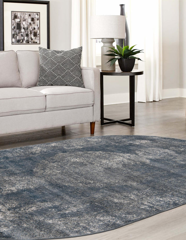 Blue 5' 3 x 8' Portland Oval Area Rug 85% Polypropylene & 15% Polyester Vintage Distressed Traditional Carpet for Home Decor for Sale at Rug Engine