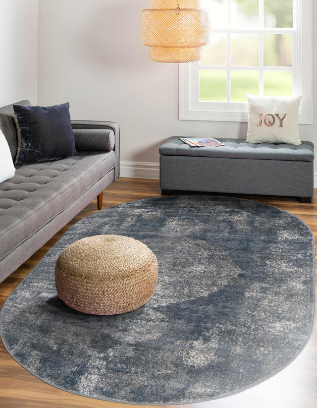 Blue 5' 3 x 8' Portland Oval Area Rug 85% Polypropylene & 15% Polyester Vintage Distressed Traditional Carpet for Home Decor for Sale at Rug Engine