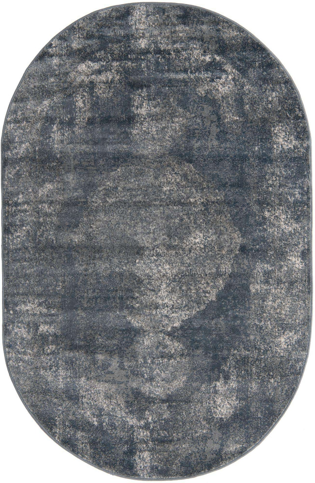 Blue 5' 3 x 8' Portland Oval Area Rug 85% Polypropylene & 15% Polyester Vintage Distressed Traditional Carpet for Home Decor for Sale at Rug Engine