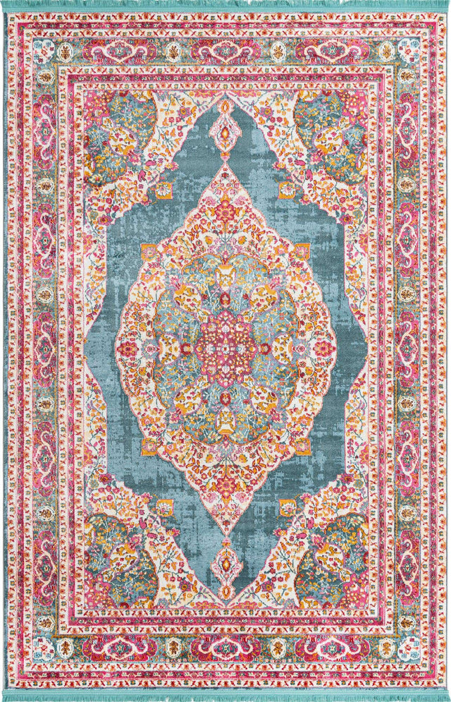 Turquoise 6' x 9' Baracoa Rectangle Area Rug 100% Polypropylene Distressed Vintage Living Dining Room Office Traditional Carpet for Sale at Rug Engine