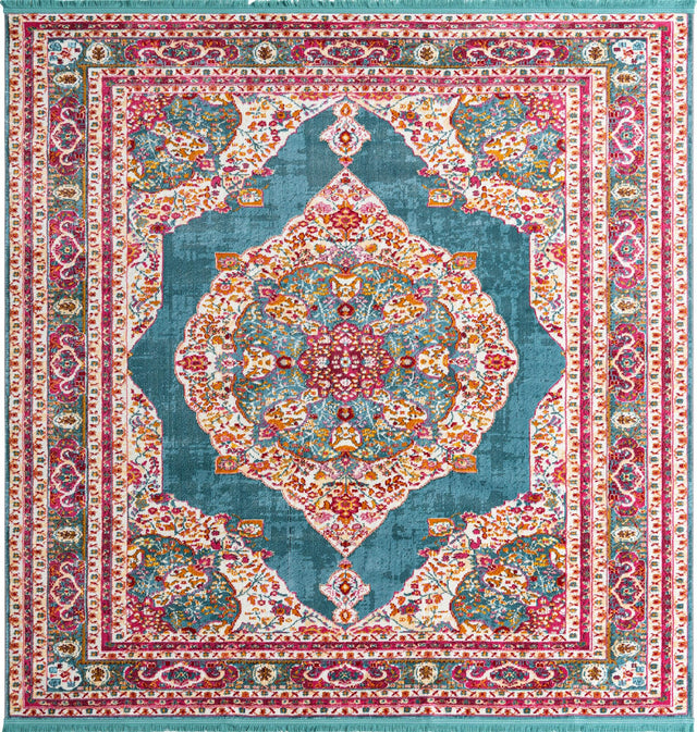 Turquoise 8' x 8' Baracoa Square Area Rug 100% Polypropylene Distressed Vintage Living Dining Room Office Traditional Carpet for Sale at Rug Engine