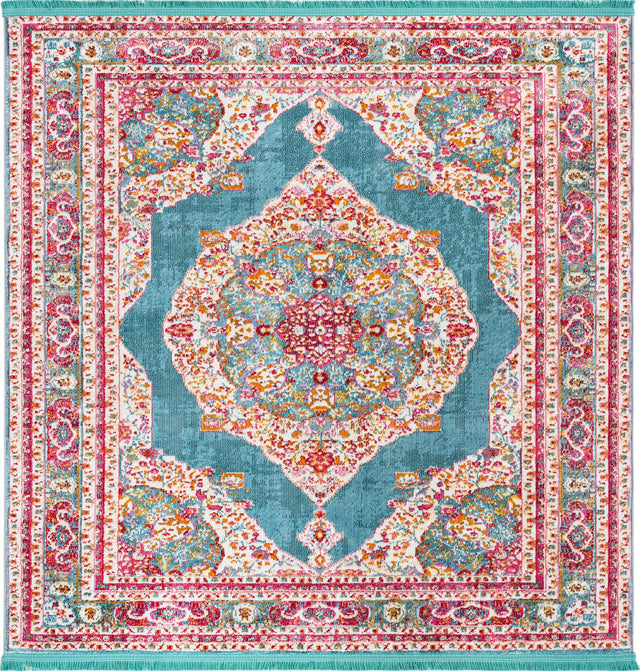 Turquoise 5' x 5' Baracoa Square Area Rug 100% Polypropylene Distressed Vintage Living Dining Room Office Traditional Carpet for Sale at Rug Engine