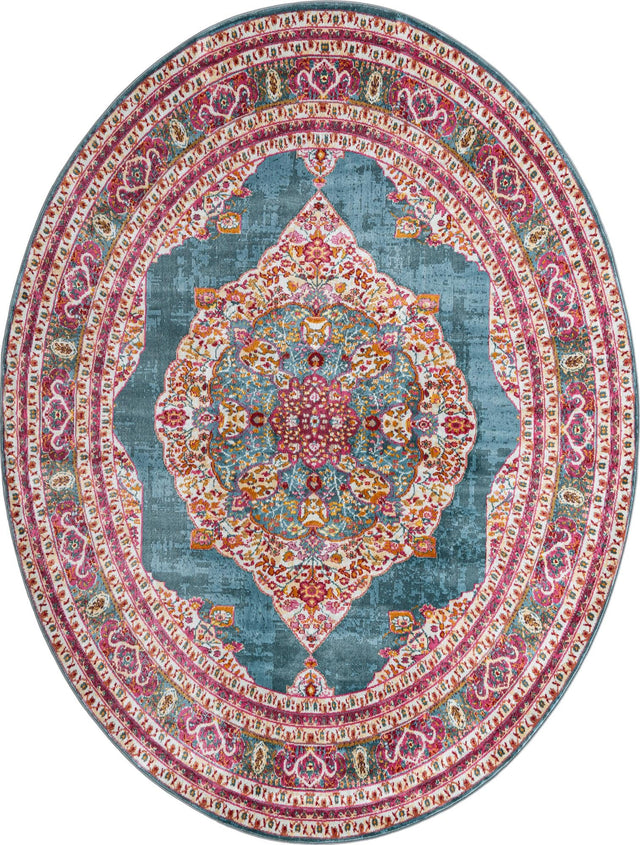 Turquoise 7' 10 x 10' Baracoa Oval Area Rug 100% Polypropylene Distressed Vintage Living Dining Room Office Traditional Carpet for Sale at Rug Engine