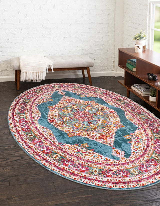 Turquoise 3' 3 x 5' 3 Baracoa Oval Area Rug 100% Polypropylene Distressed Vintage Living Dining Room Office Traditional Carpet for Sale at Rug Engine