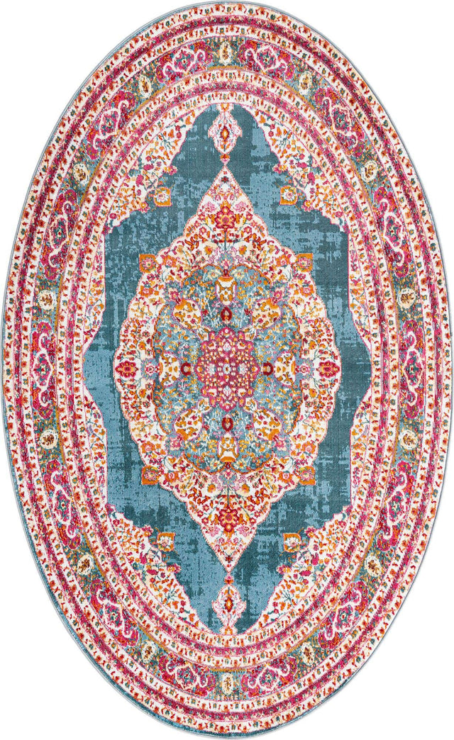 Turquoise 5' x 8' Baracoa Oval Area Rug 100% Polypropylene Distressed Vintage Living Dining Room Office Traditional Carpet for Sale at Rug Engine