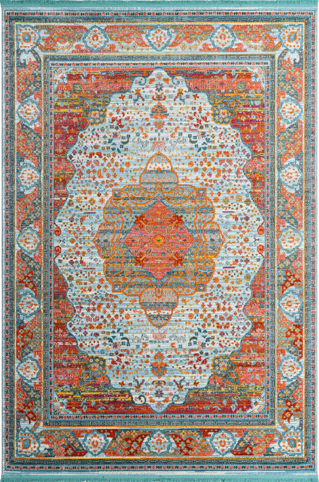 Light Blue 7' 1 x 10' Baracoa Rectangle Area Rug 100% Polypropylene Distressed Vintage Living Dining Room Office Traditional Carpet for Sale at Rug Engine