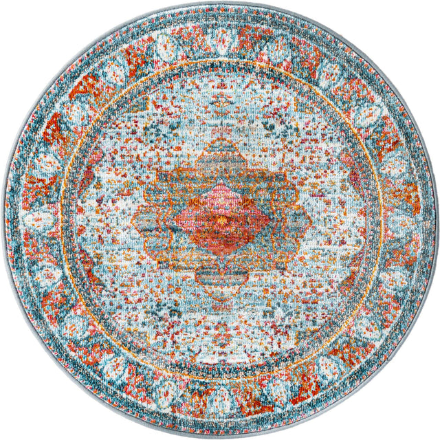 Light Blue 3' 3 x 3' 3 Baracoa Round Area Rug 100% Polypropylene Distressed Vintage Living Dining Room Office Traditional Carpet for Sale at Rug Engine