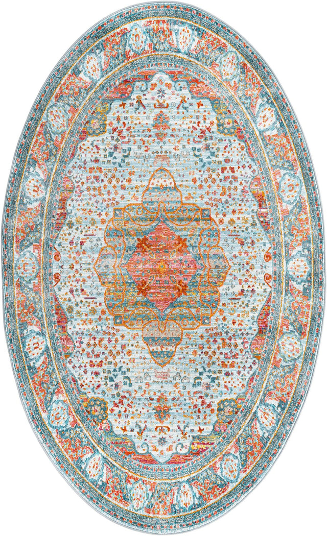 Light Blue 5' x 8' Baracoa Oval Area Rug 100% Polypropylene Distressed Vintage Living Dining Room Office Traditional Carpet for Sale at Rug Engine