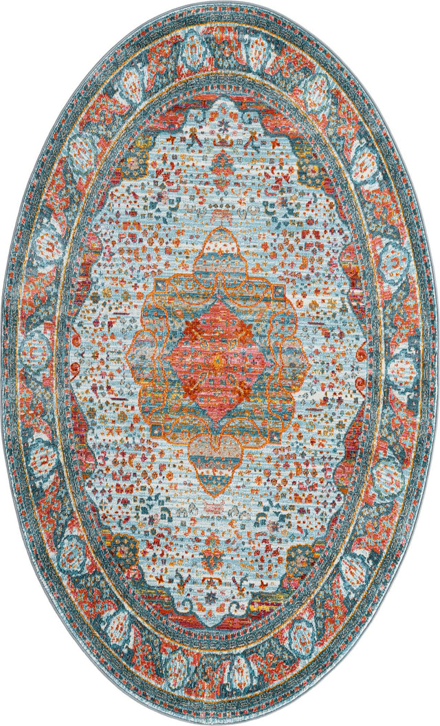 Light Blue 5' x 8' Baracoa Oval Area Rug 100% Polypropylene Distressed Vintage Living Dining Room Office Traditional Carpet for Sale at Rug Engine
