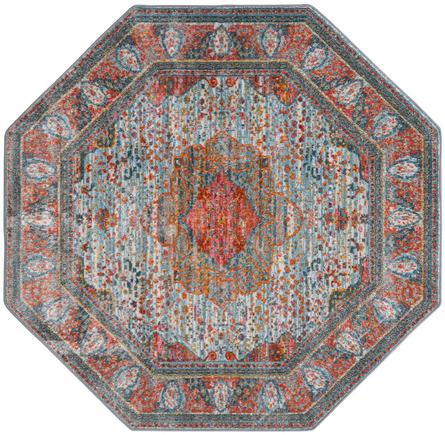 Light Blue 5' x 5' Baracoa Octagon Area Rug 100% Polypropylene Distressed Vintage Living Dining Room Office Traditional Carpet for Sale at Rug Engine