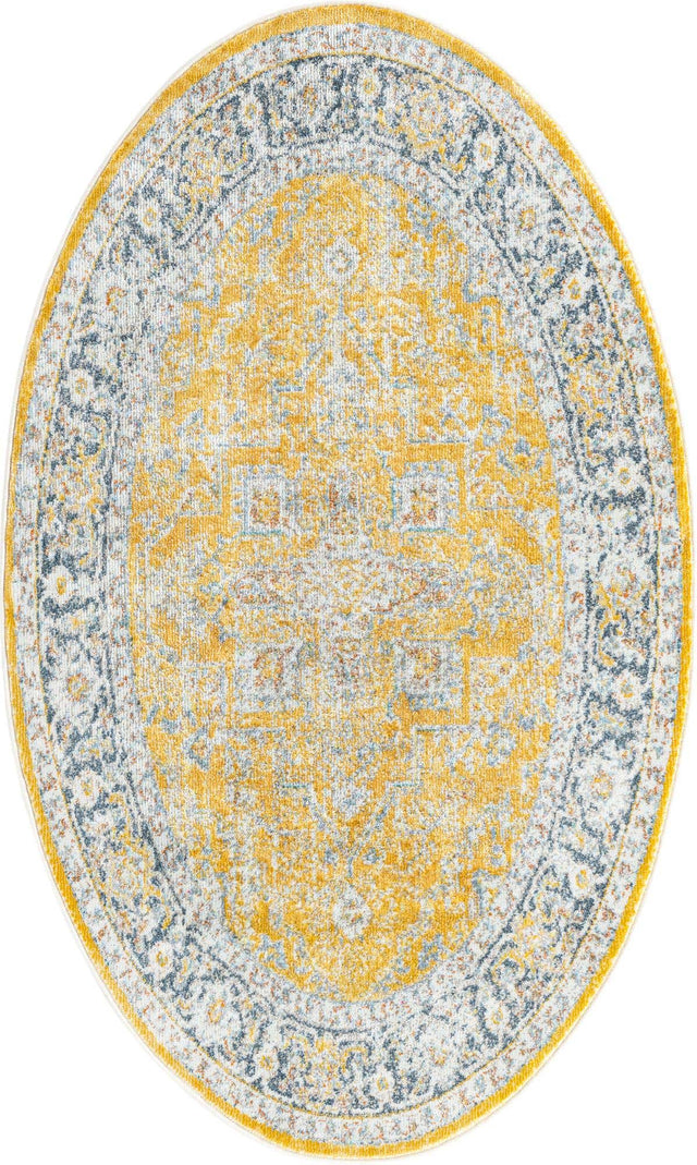 Yellow 3' 3 x 5' 3 Baracoa Oval Area Rug 100% Polypropylene Distressed Vintage Living Dining Room Office Traditional Carpet for Sale at Rug Engine