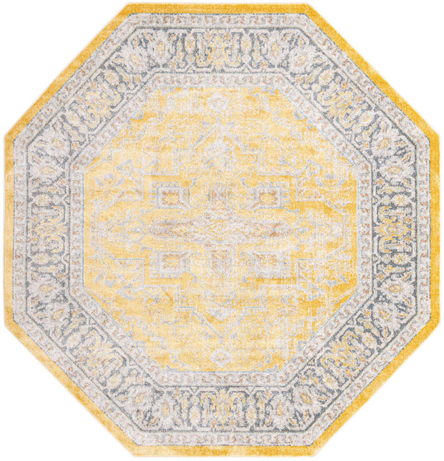 Yellow 8' x 8' Baracoa Octagon Area Rug 100% Polypropylene Distressed Vintage Living Dining Room Office Traditional Carpet for Sale at Rug Engine