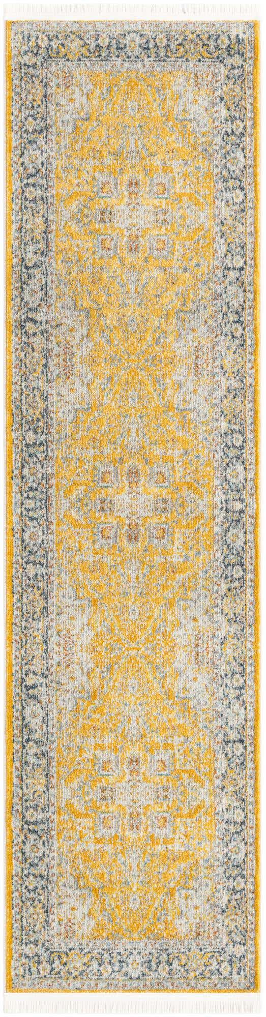 Yellow 2' 2 x 8' Baracoa Runner Area Rug 100% Polypropylene Distressed Vintage Living Dining Room Office Traditional Carpet for Sale at Rug Engine
