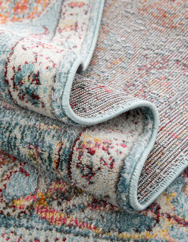 Light Blue 8' x 8' Baracoa Square Area Rug 100% Polypropylene Distressed Vintage Living Dining Room Office Traditional Carpet for Sale at Rug Engine