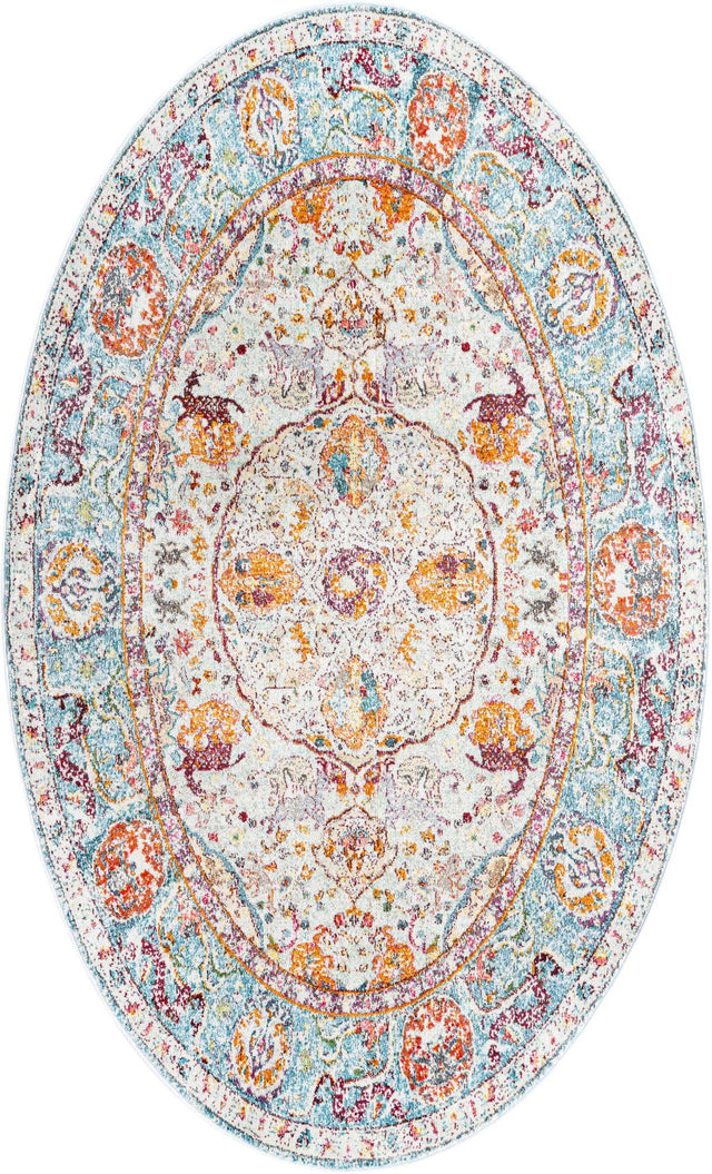 Light Blue 5' x 8' Baracoa Oval Area Rug 100% Polypropylene Distressed Vintage Living Dining Room Office Traditional Carpet for Sale at Rug Engine
