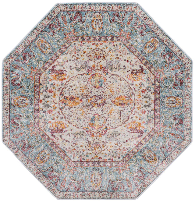 Light Blue 5' x 5' Baracoa Octagon Area Rug 100% Polypropylene Distressed Vintage Living Dining Room Office Traditional Carpet for Sale at Rug Engine